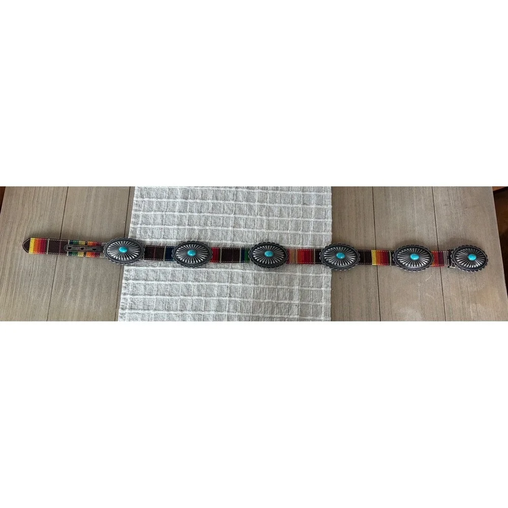 Women's Ariat brown and silver turquoise  serape belt size small - Picture 2 of 8